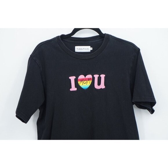 Teddy Fresh Adult Graphic T-Shirt Medium M Black I Love You Mom Embroidered Tee - Picture 4 of 8
